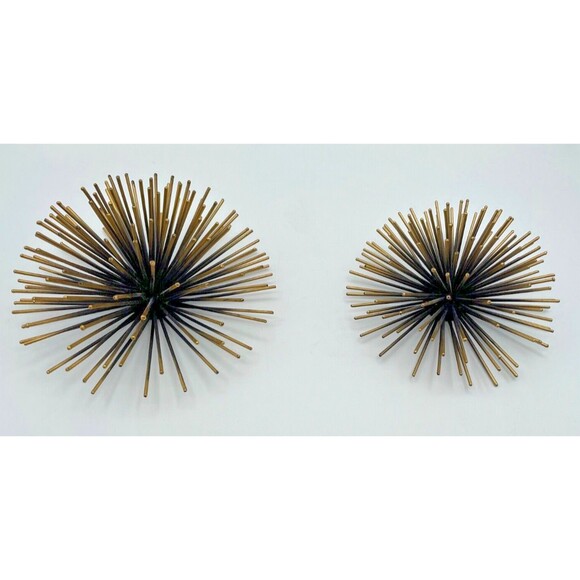 Metal Gold Atomic Starburst 3D Sea Urchin Wall Hanging Decor MCM Set Of 2 - Picture 8 of 11